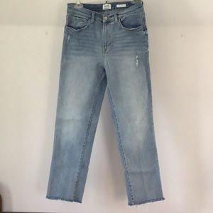 Kensie Vintage Luxe “The Slim” distressed bare hem straight leg denim jeans